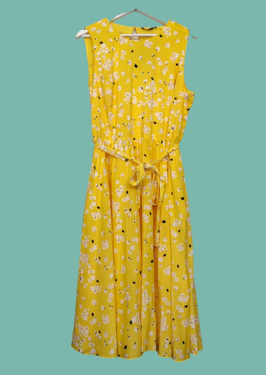 Φλοράλ, Αμάνικο, Φόρεμα YESSICA PREMIUM σε Κίτρινο Χρώμα (Large)