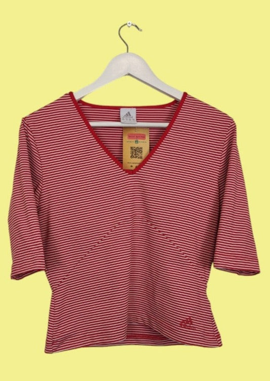 Ριγέ, Σπορ Γυναικεία Μπλούζα ADIDAS σε Κόκκινο-Λευκό Χρώμα (Medium)