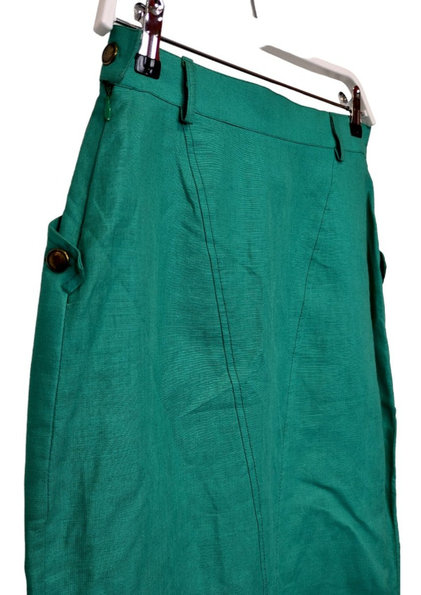 Vintage, Ιταλική, Stock, Midi Φούστα AMBROSINI σε Πράσινο Χρώμα (Small)