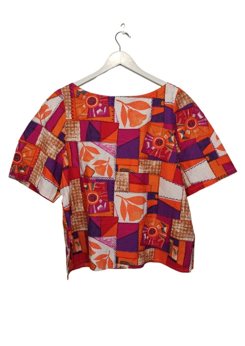 Vintage, Εμπριμέ Γυναικεία Μπλούζα σε Πορτοκαλί - Μωβ χρώματα (Medium)