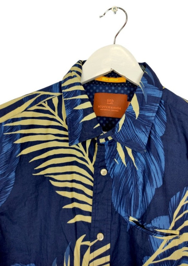 Stock, Hawaiian Style, Ανδρικό Πουκάμισο SCOTCH & SODA σε Σκούρο Μπλε - Παλ Κίτρινο χρώμα (Small)
