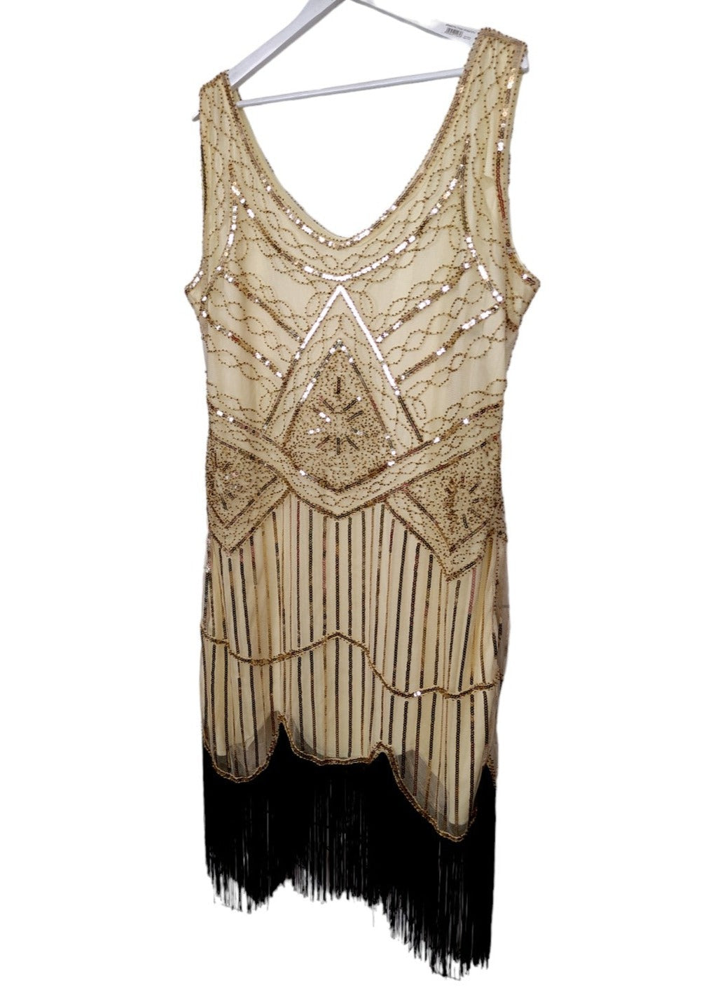 Vintage, Αμπιγιέ, Φόρεμα με Παγιέτες και Κρόσια σε Μπεζ Χρυσό χρώμα (2XL)
