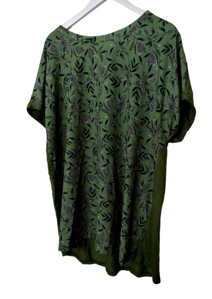Stock, Εμπριμέ, Κοντομάνικη Γυναικεία Μπλούζα PEACOCKS σε Πράσινο χρώμα (2XL)