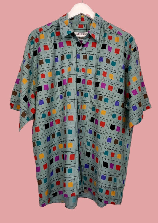 Vintage, Εμπριμέ Ανδρικό Πουκάμισο GOLFER'S σε Βεραμάν χρώμα (No 41/42 - Large)