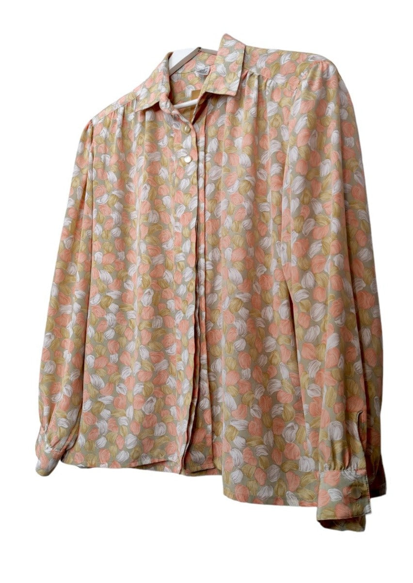 Vintage, Γυναικείο Πουκάμισο DEL MOD σε Παλ Λαδί-Ροδακινί Χρώματα (XL)