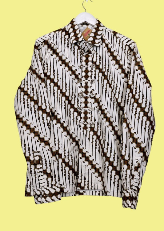 Vintage, Γυναικείο Πουκάμισο BATIK KERIS σε Ζαχαρί Χρώμα (Large)