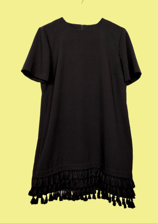Κοντομάνικο Φόρεμα ZARA με Κρόσσια σε Μαύρο χρώμα (Large)