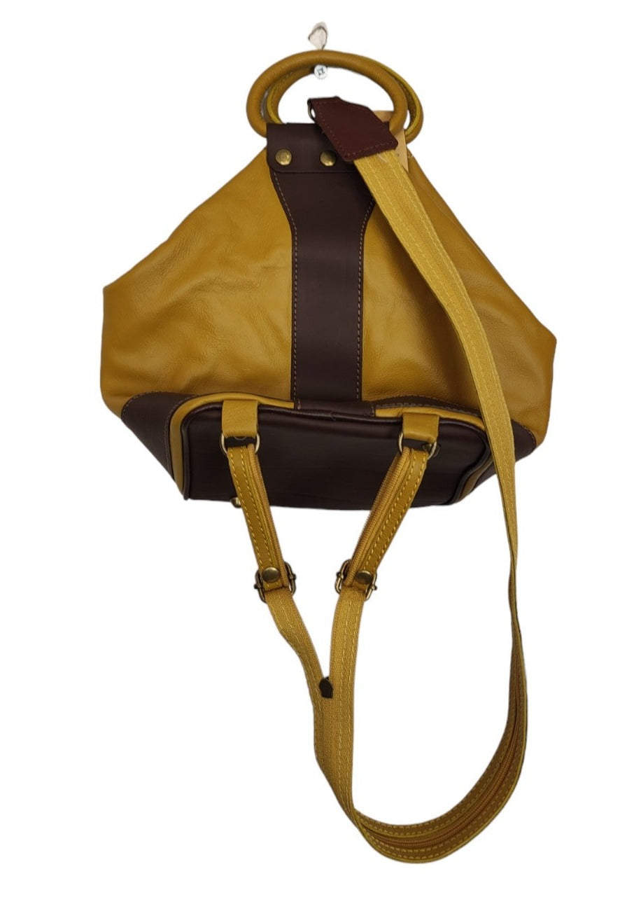 Ιταλική, Δερμάτινη Γυναικεία Τσάντα/Backpack LUCAS σε Μουσταρδί-Καφέ Χρώμα