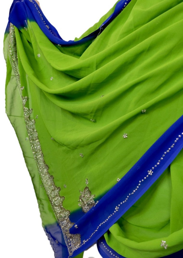 Vintage, Ινδικό Παραδοσιακό Σάρι σε Πράσινο-Βαθύ Μπλε χρώμα