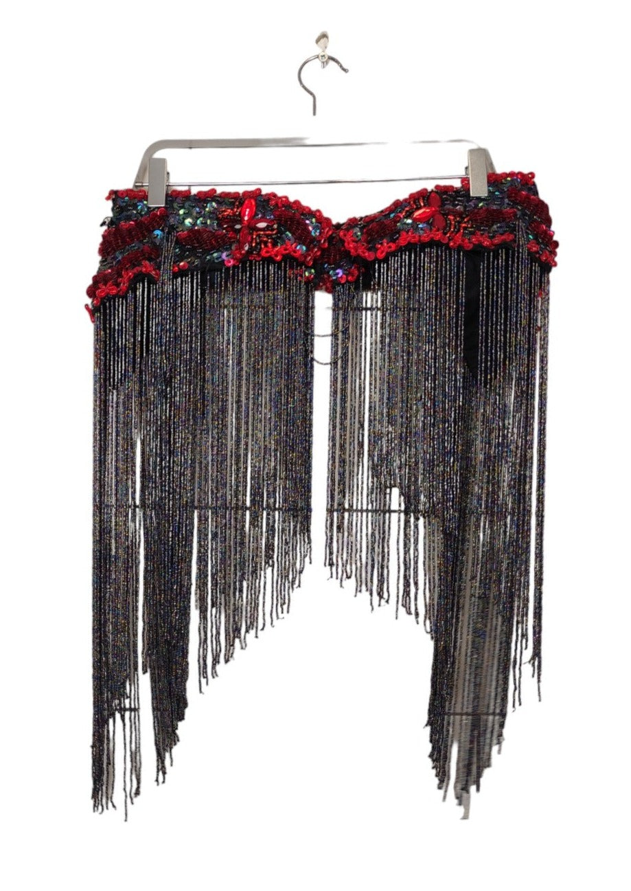 Αυθεντικό, Χειροποίητο, Rare Oniental/Belly Dance Σετ (Τοπ - Ζώνη) σε Μαύρο-Κόκκινο της Φωτιάς χρώμα (Top:S / Ζώνη:L)