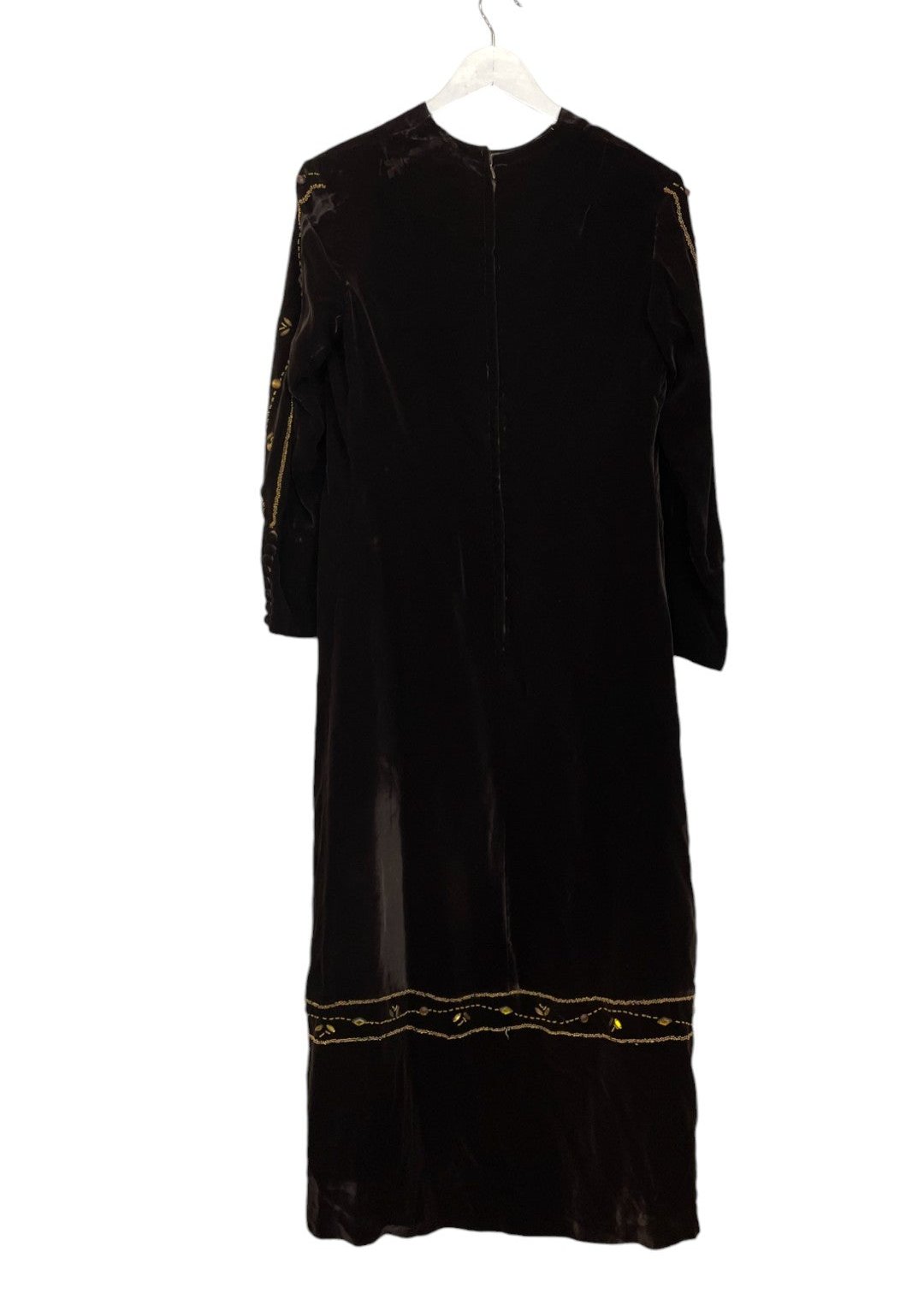 Vintage, Μακρυμάνικο Βελούδινο Φόρεμα σε Καφέ χρώμα (Medium)