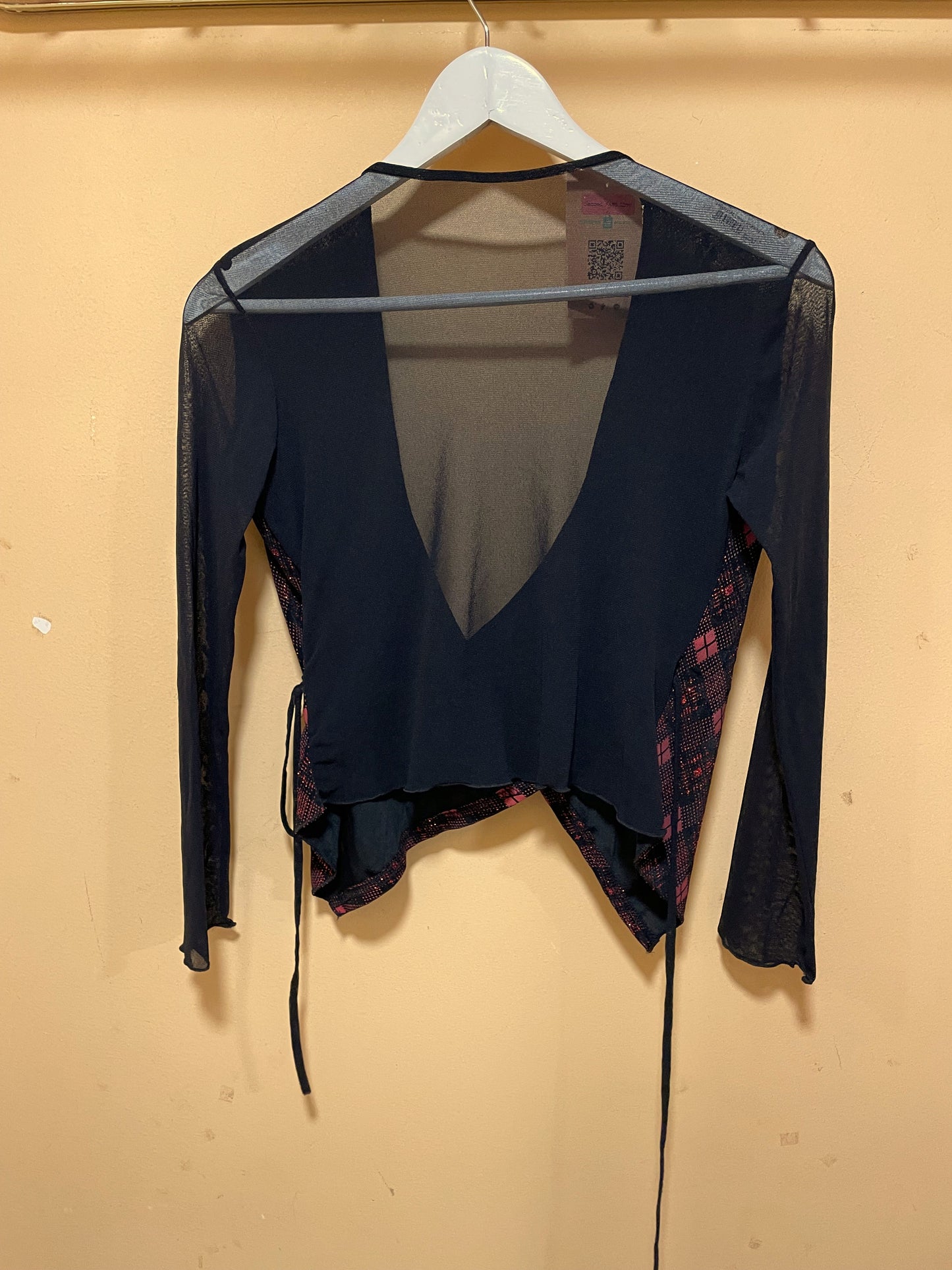 Vintage, Κρουαζέ Τοπ / Ζακετάκι σε Μαύρο - Σκούρο Κόκκινο χρώμα (Small)