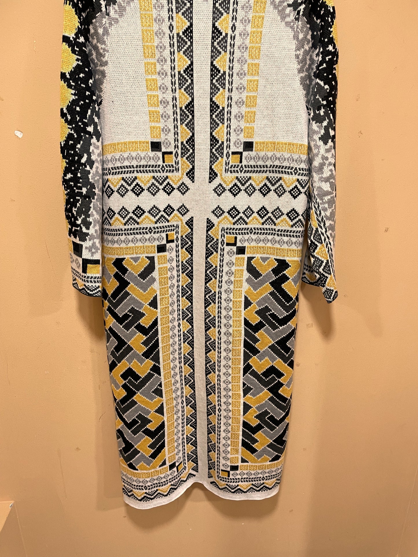 Μακριά, Πλεκτή Γυναικεία Ζακέτα VERTIGO σε Γκρι - Κίτρινο χρώμα (Medium)