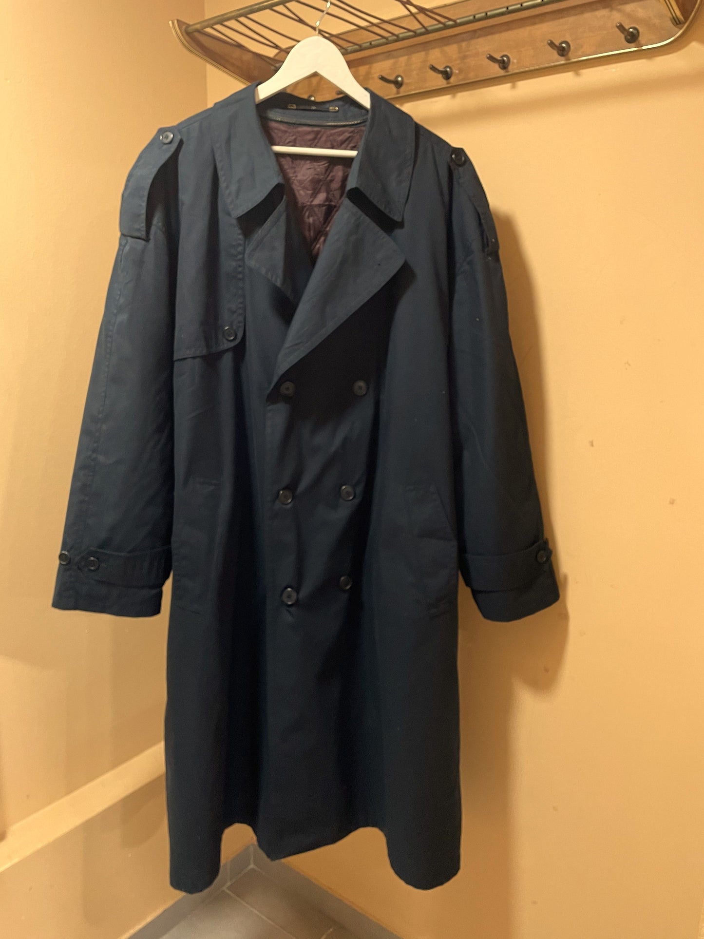 Vintage, Ανδρική Καμπαρντίνα με αποσπώμενο μακρύ Γιλέκο σε Σκούρο Μπλε Χρώμα (Άνετο 2XL)