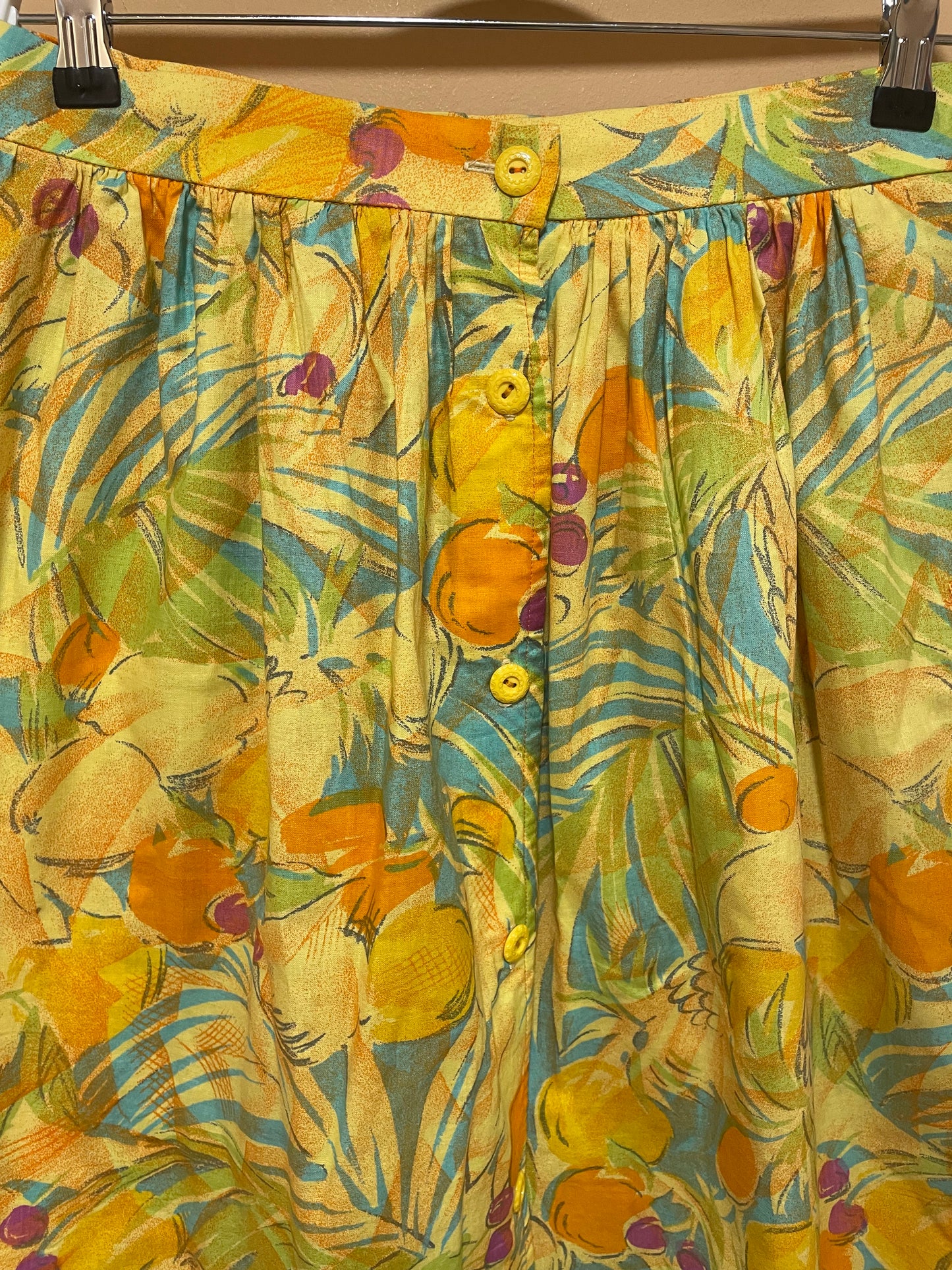 Vintage, Ιταλική, Εμπριμέ Φούστα σε Κίτρινο - Πορτοκαλί χρώμα (Small)