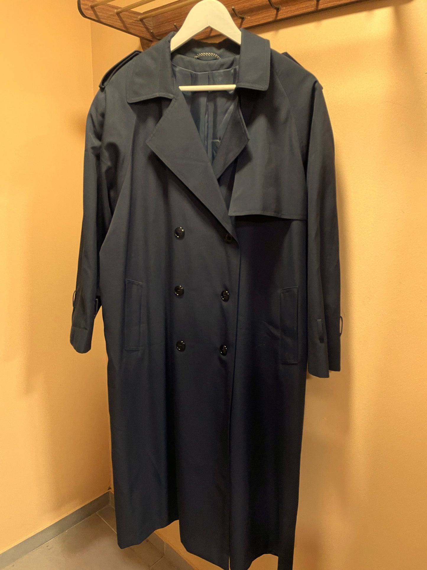 Vintage, Wool Blended Γυναικεία Καπαρντίνα σε Blue Black χρώμα (XL - 44)