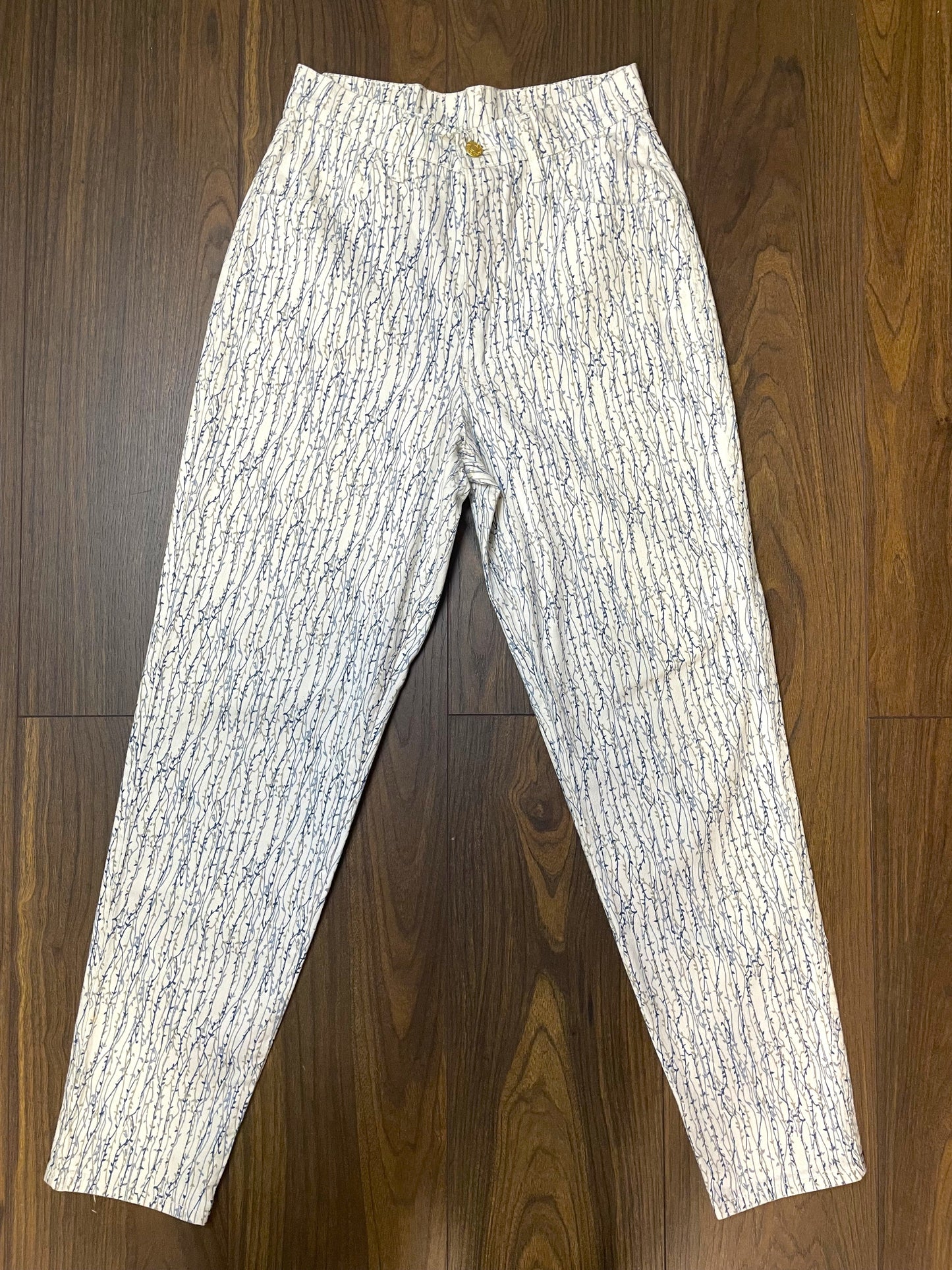 Mommy Style, Ιταλικό Γυναικείο Παντελόνι σε Λευκό χρώμα με Εμπριμέ σχέδιο (Small)