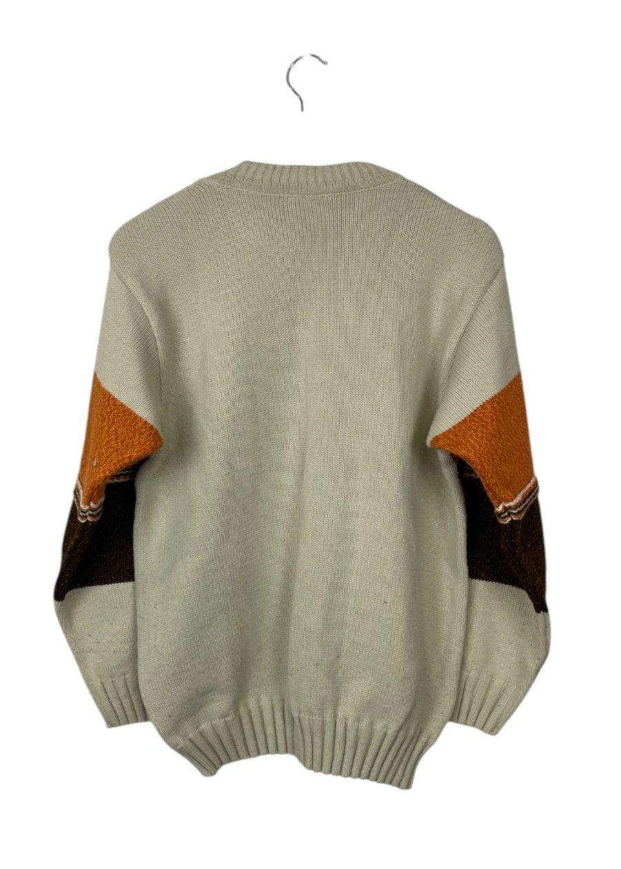 Vintage, Γυναικεία Πλεκτή Μπλούζα/Πουλόβερ LIVE FAST σε Εκρού/Πορτοκαλί Χρώμα (Medium)