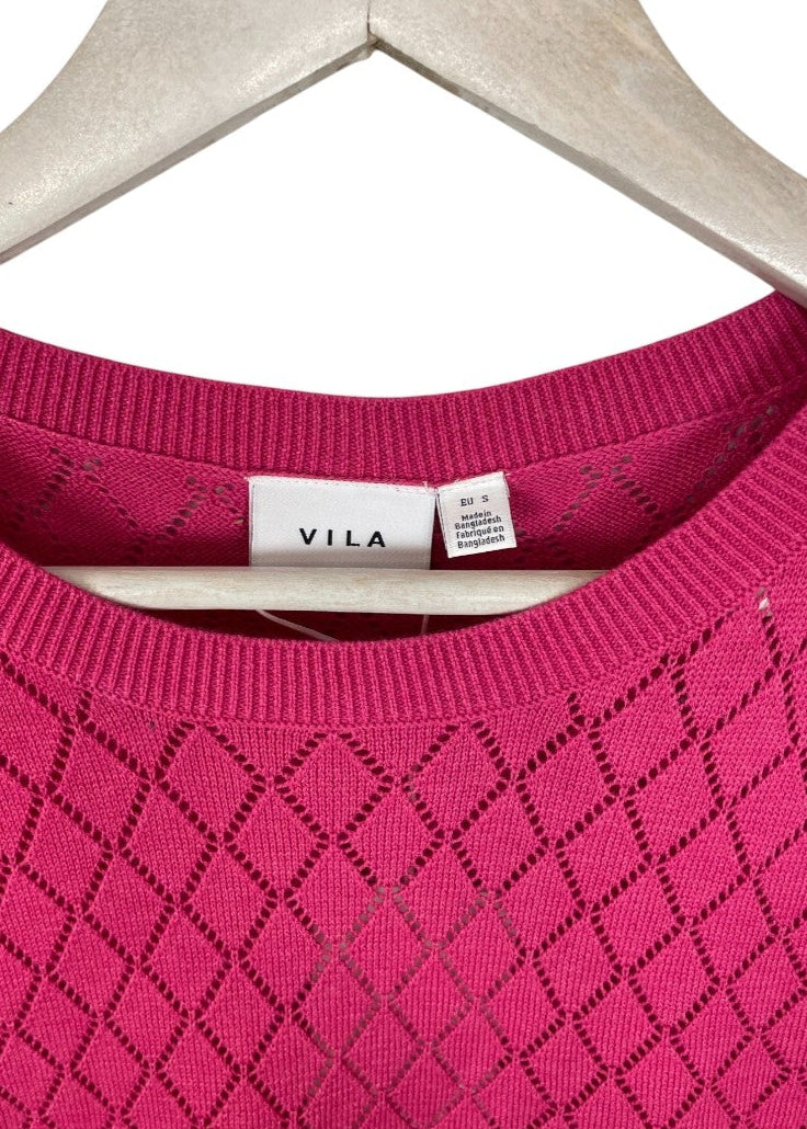 Stock, Πλεκτή Κοντομάνικη Μπλούζα TOM TAILOR σε Φούξια χρώμα (S - Σχετικά άνετη γραμμή)