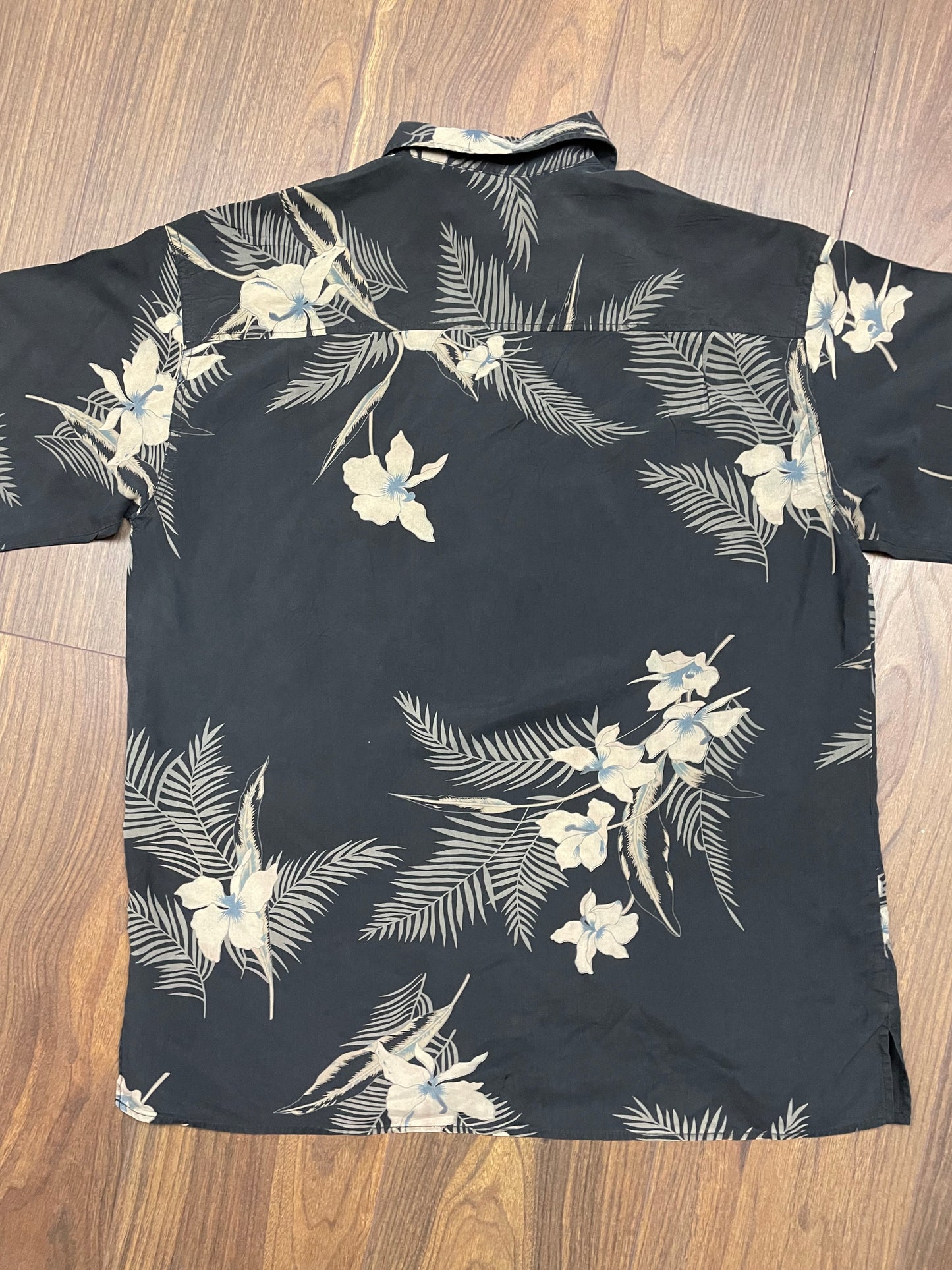 Μεταξωτό, Hawaiian Ανδρικό Πουκάμισο SILK ICON σε Μαύρο / Γκρι χρώμα (Άνετο M)