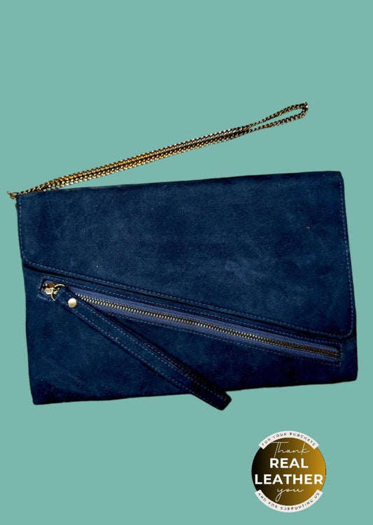 Stock, Δερμάτινη, Vintage Γυναικεία Τσάντα/Φάκελος "Κ" σε Μπλε χρώμα