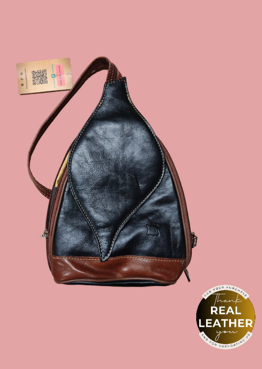 Δερμάτινη, Vintage Γυναικεία Τσάντα Back Pack/Ώμου BCS σε Καφέ Μαύρο χρώμα