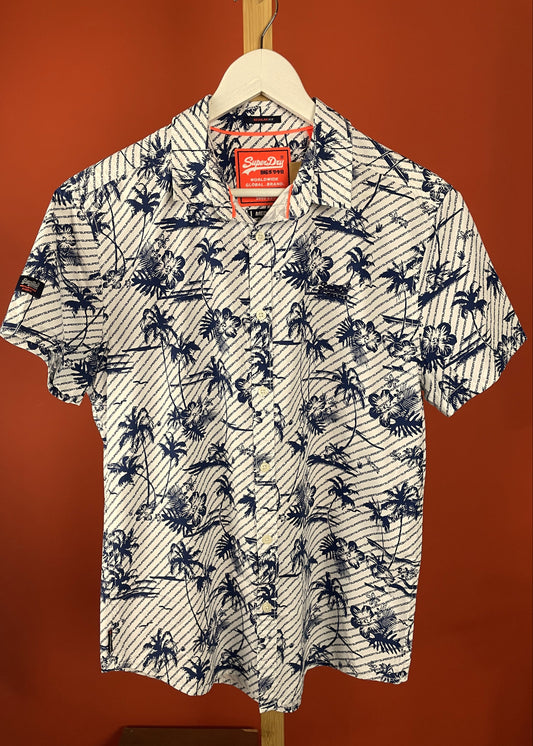 Hawaiian Style Πουκάμισο SUPERDRY σε Λευκό /  Μπλε χρώμα (ΑΝΔΡΑΣ: S, ΓΥΝΑΙΚΑ: M)