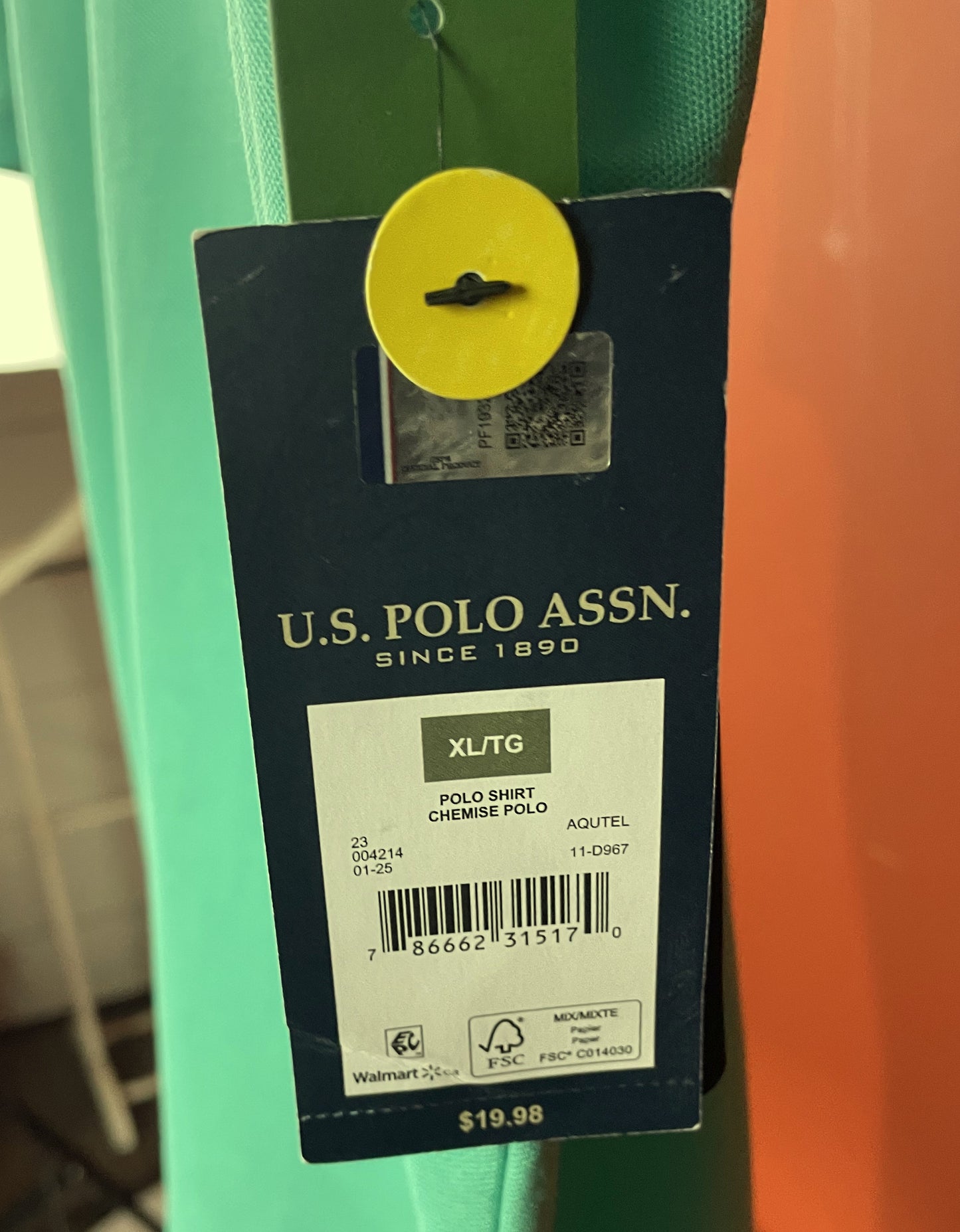 Stock, Ανδρικό Polo Τ-Shirt U.S. POLO ASSN. στο χρώμα της Μέντας (XL - Άνετη γραμμή)