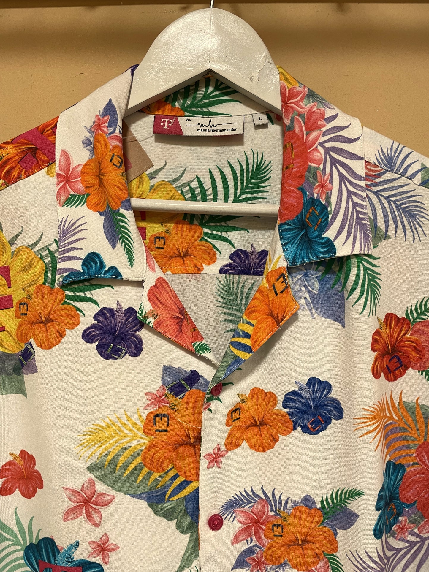 Hawaiian Ανδρικό Πουκάμισο MARINA HOERMANSEDER σε Λευκό χρώμα (Large)