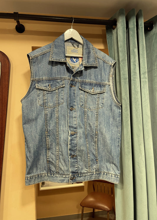 Αμάνικο, Vintage Ανδρικό Τζιν Τζάκετ EANGLE DENIM σε Ξεθωριασμένο Denim (Άνετο XL)