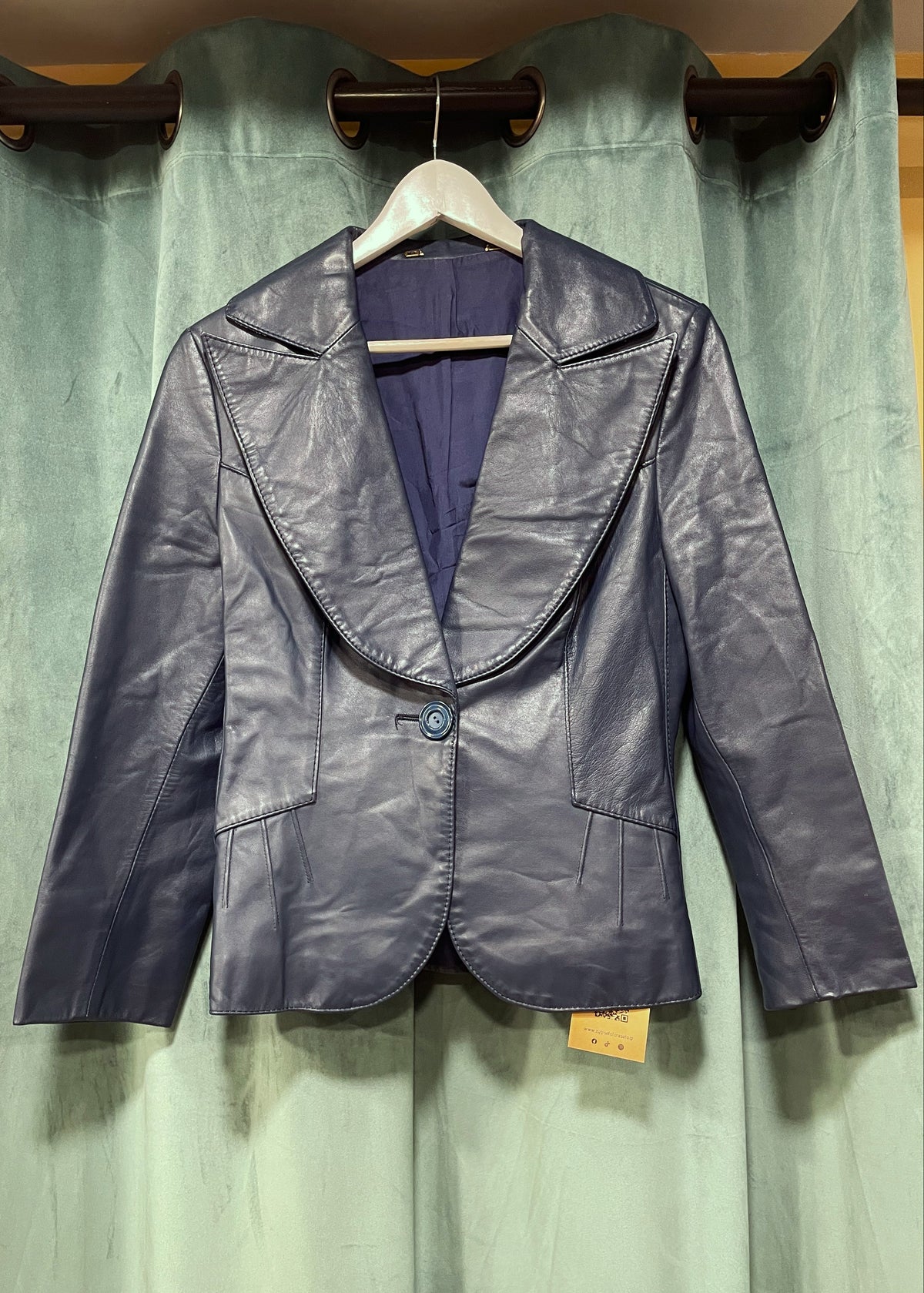 Vintage, Δερμάτινο Σακάκι σε Πετρόλ χρώμα (Small)