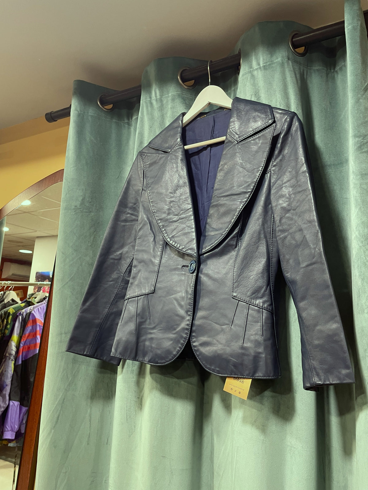 Vintage, Δερμάτινο Σακάκι σε Πετρόλ χρώμα (Small)
