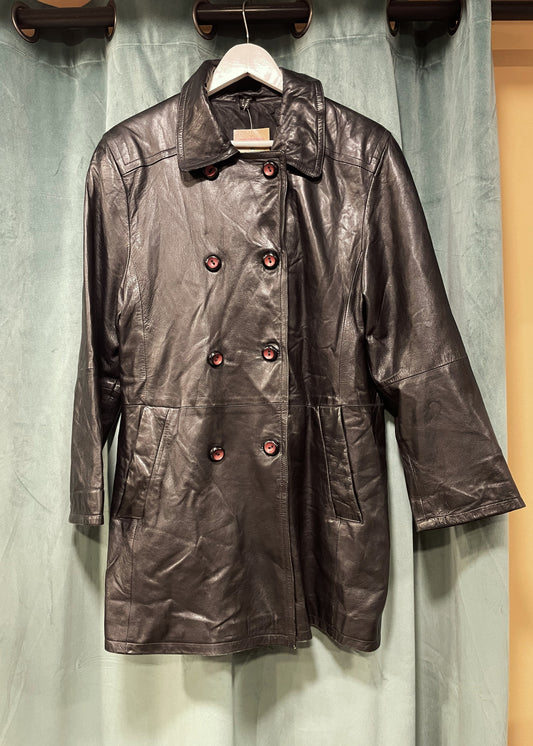 Vintage Δερμάτινο Παλτό PER ME - Linea Italiana σε Μαύρο χρώμα (Άνετο Medium / L)