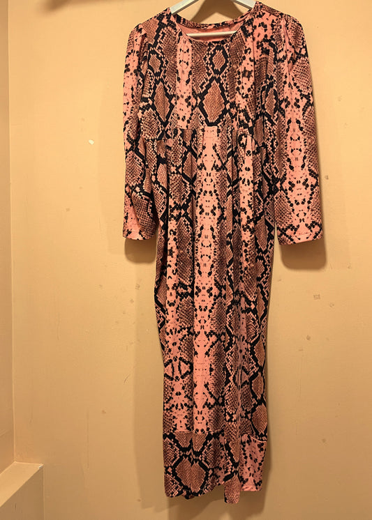 Maxi, Animal Print Φόρεμα σε Ροδακινί χρώμα (Large)
