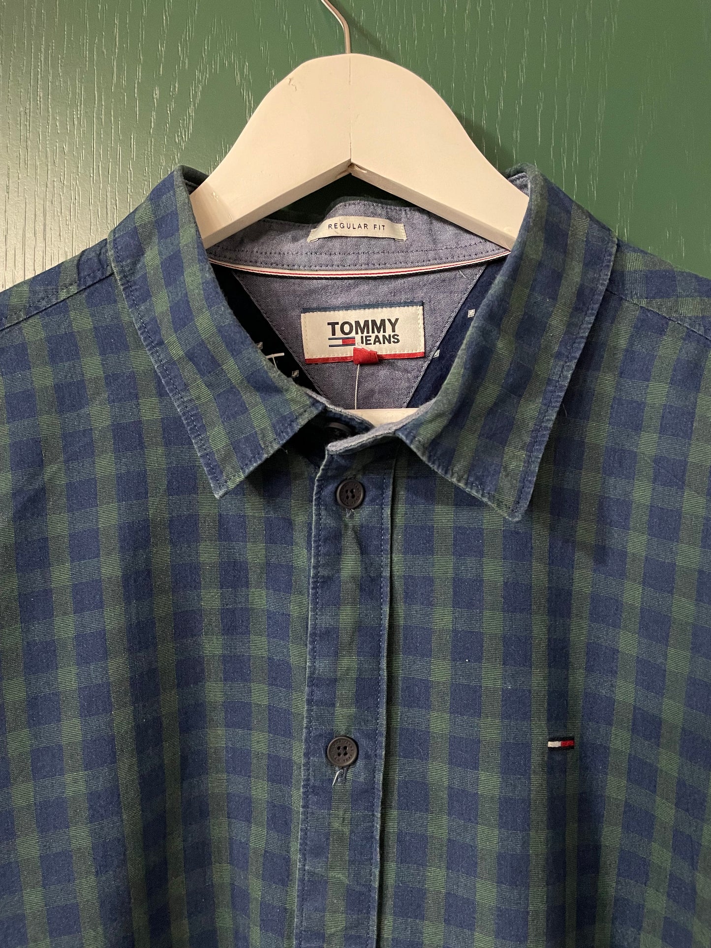 Καρό Ανδρικό Πουκάμισο TOMMY HILFIGER Regular Fit σε Πετρόλ/Χακί χρώμα (Άνετο L)