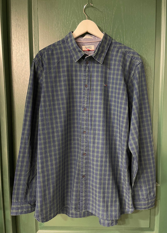 Καρό Ανδρικό Πουκάμισο TOMMY HILFIGER Regular Fit σε Πετρόλ/Χακί χρώμα (Άνετο L)