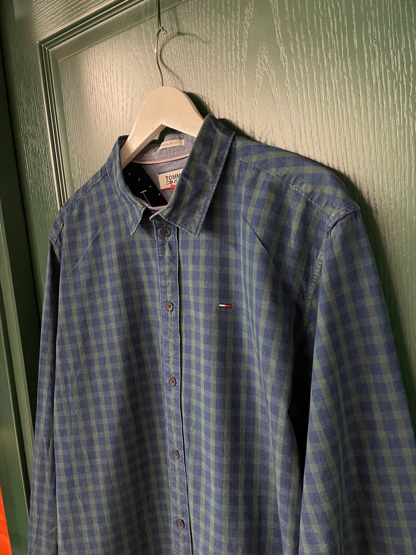 Καρό Ανδρικό Πουκάμισο TOMMY HILFIGER Regular Fit σε Πετρόλ/Χακί χρώμα (Άνετο L)