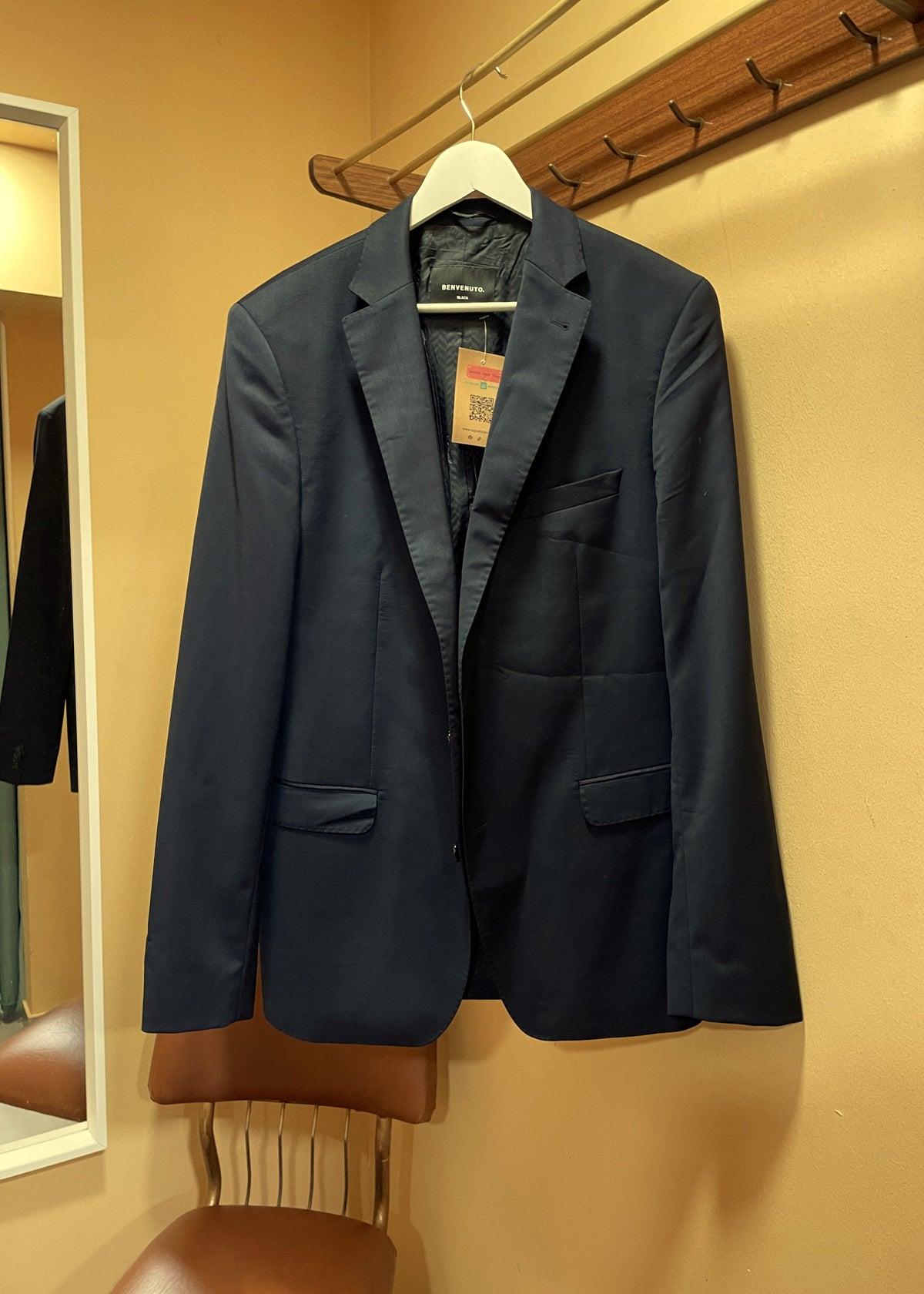 Μάλλινο Ανδρικό Κλασικό Σακάκι  BENVENUTO σε Blue Black Χρώμα (Large)