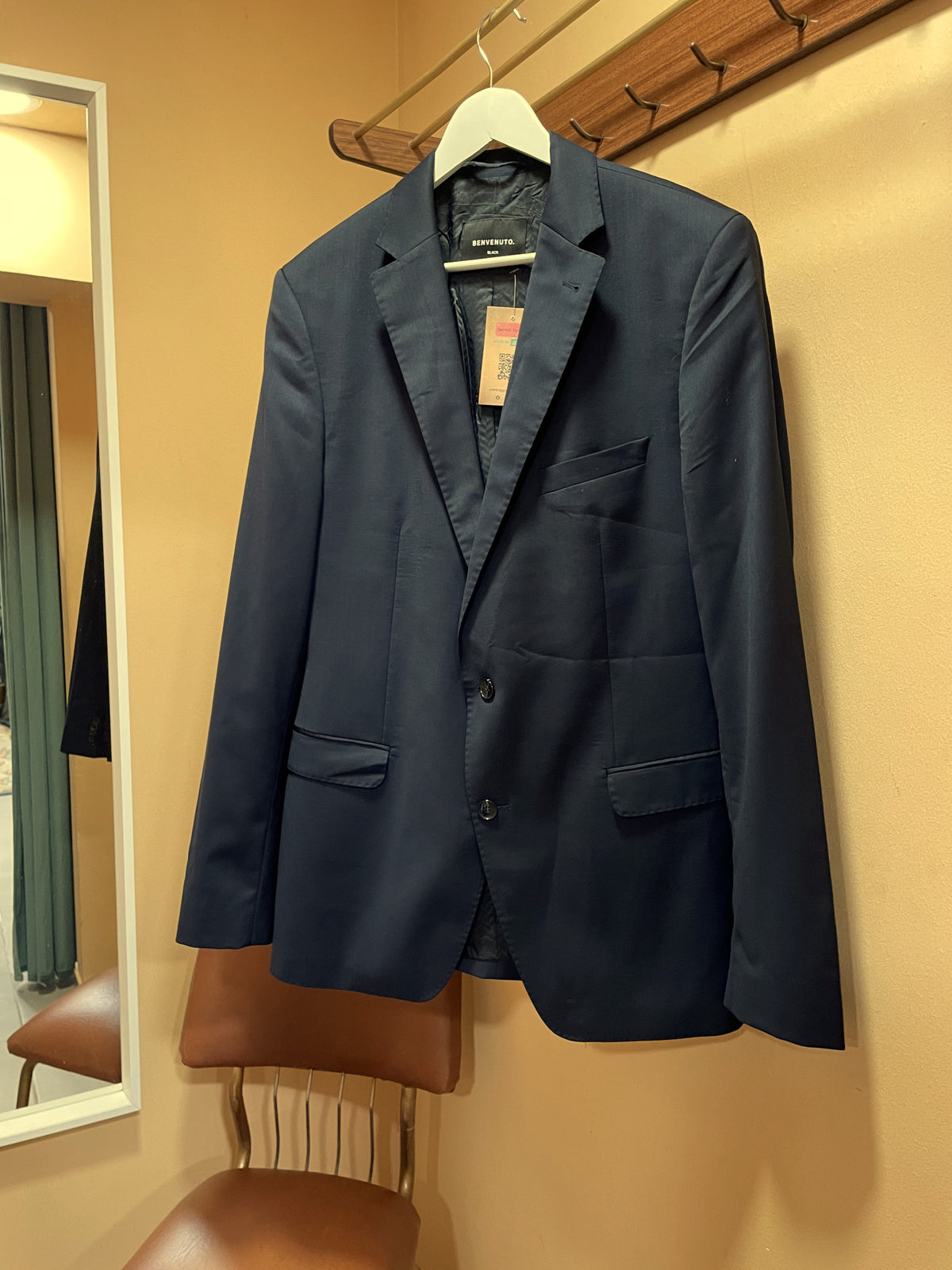 Μάλλινο Ανδρικό Κλασικό Σακάκι  BENVENUTO σε Blue Black Χρώμα (Large)