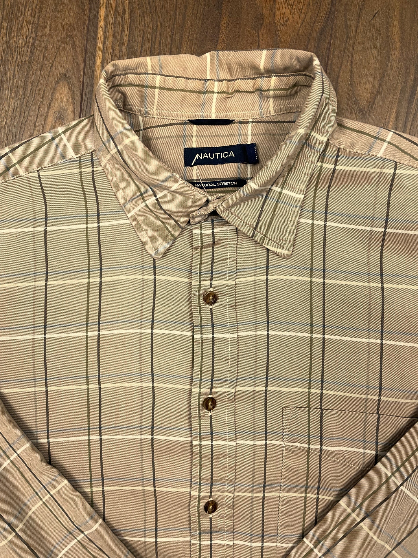 Καρό Ανδρικό Πουκάμισο NAUTICA Natural Stretch στο χρώμα του Πούρου (XL - Άνετη γραμμή)
