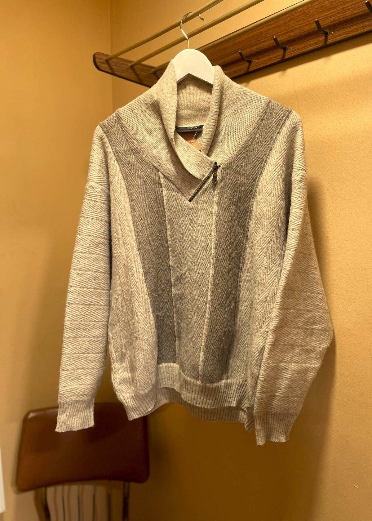 UNIQUE ITEM: Vintage, Πλεκτή Ανδρική Μπλούζα / Πουλόβερ BLACK LABEL σε Μπεζ-Καφέ χρώμα (M/L-52)
