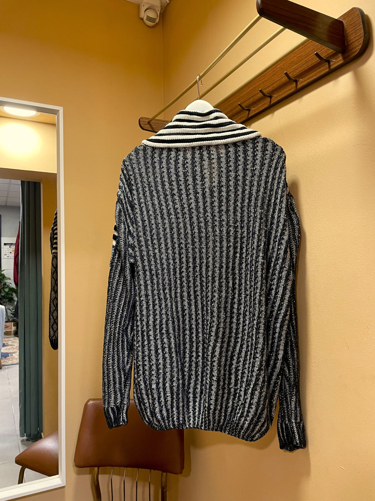 Vintage, Woolen Blended Πλεκτή Ανδρική Μπλούζα / Πουλόβερ LECCO'S σε Ασπρόμαυρο χρώμα (Άνετο XL)