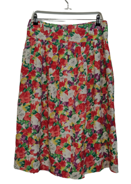 Vintage, εμπριμέ Φούστα BETTY BARCLAY σε Λευκό - Κόκκινο - Πράσινο χρώμα (Large)