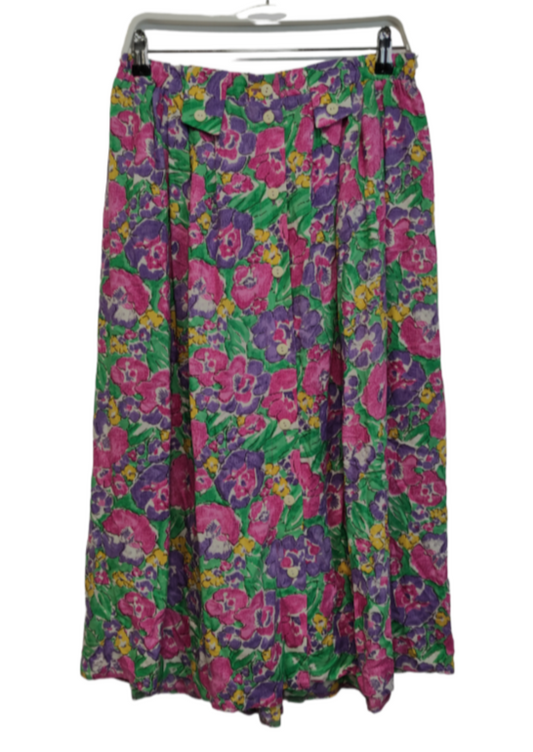Vintage, Φλοράλ Φούστα σε Ροζ - Μωβ - Πράσινο χρώματα (Large)