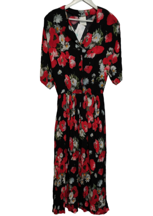 Vintage, Φλοράλ Maxi Φόρεμα σε Μαύρο - Κόκκινο χρώμα (Large)