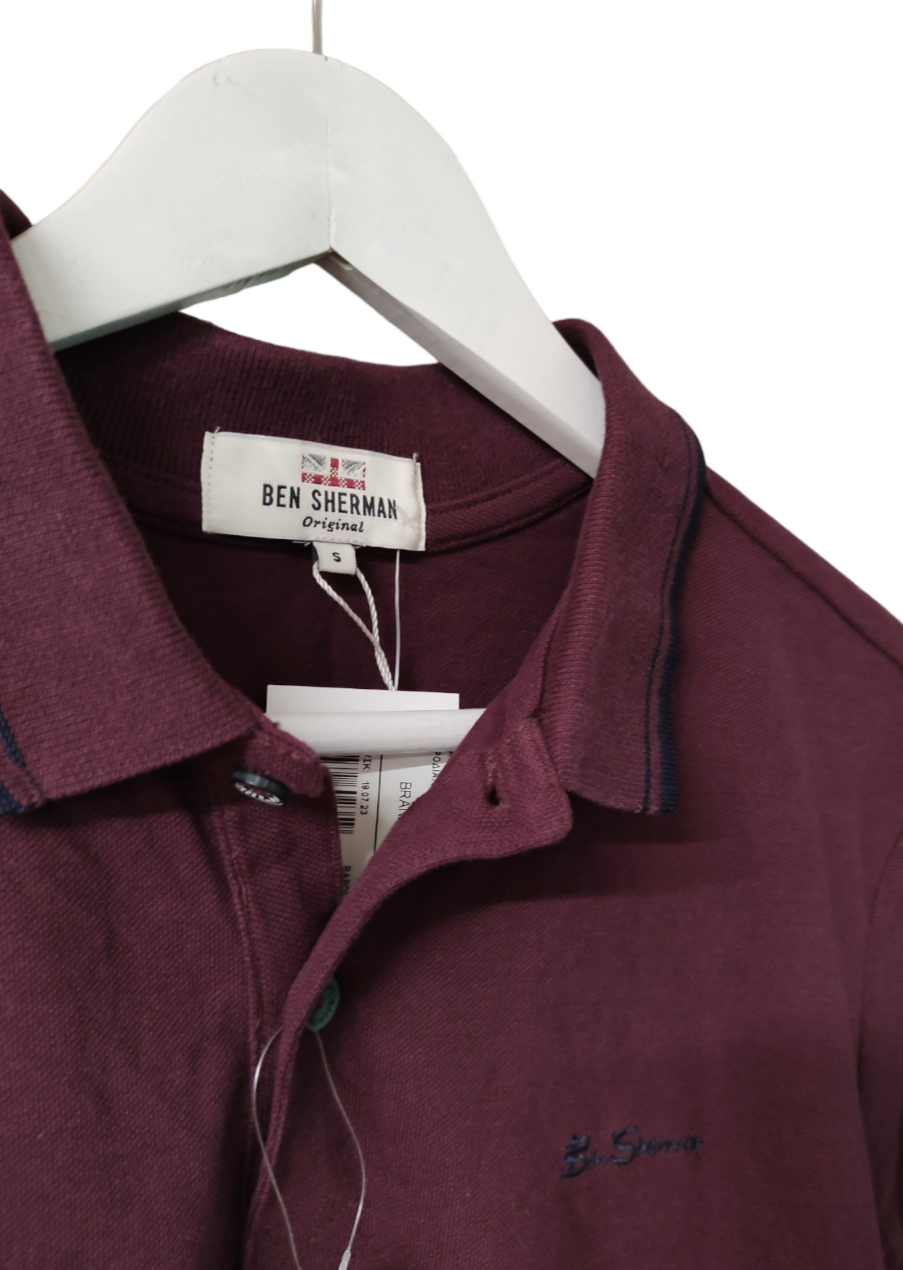 Stock, Ανδρική Μπλούζα - T-Shirt τύπου Polo BEN SHERMAN σε Μελιτζανί χρώμα (Small)