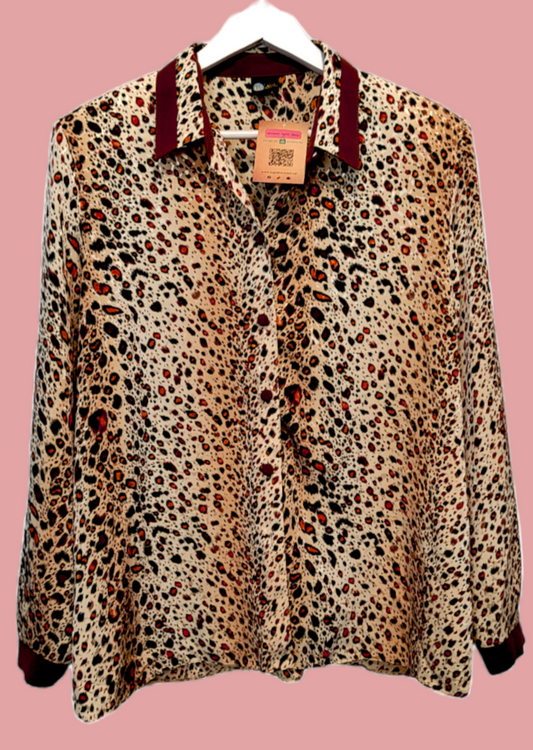 Vintage, Animal Print Γυναικείο Πουκάμισο SIXTH SENSE σε Ανοιχτό Καφέ Χρώμα (Medium)