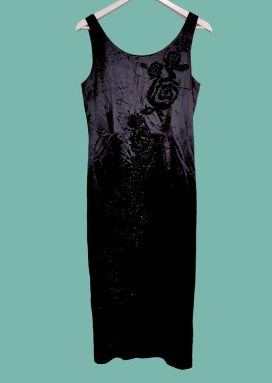 Vintage, Maxi, Σατέν, Βραδινό Φόρεμα MINUET σε Μαύρο Χρώμα (Medium)