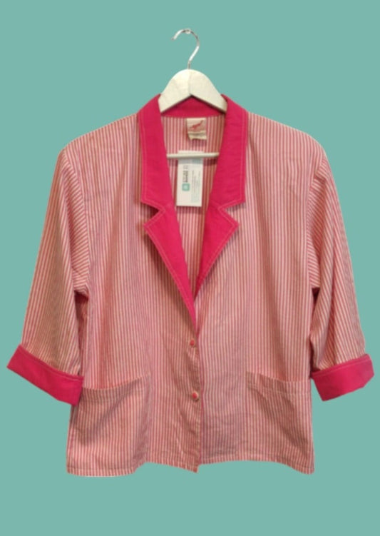 Vintage, Ριγέ Γυναικείο Σακάκι G.U. σε Ροζ χρώμα (Large)