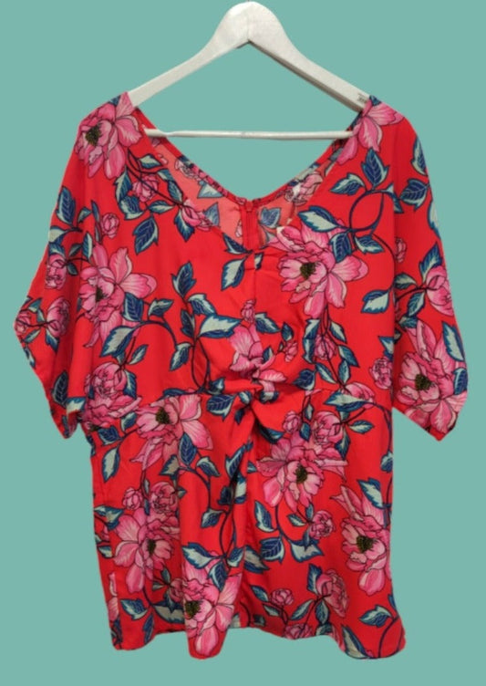 Stock, Φλοράλ Γυναικεία Μπλούζα AVELLA σε Πορτοκαλο-Κόκκινο Χρώμα (XL)